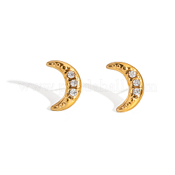 Stainless Steel Micro Pave Cubic Zirconia Moon Stud Earrings for Women&nbsp;LI0948-3