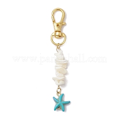 Natural White Mother of Pearl Shell & Synthetic Turquoise Starfish Pendant Decorations&nbsp;X-HJEW-JM02986