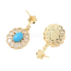 Brass Pave Cubic Zirconia Stud Earring Findings&nbsp;KK-C172-12G