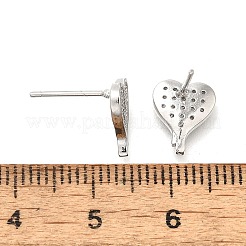 Heart Brass Micro Pave Cubic Zirconia Ear Studs&nbsp;EJEW-D304-35G