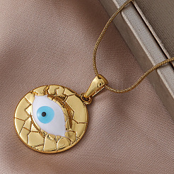 304 Stainless Steel Enamel White Evil Eye Pendant Necklaces&nbsp;VB8803