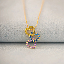 Valentine's Day Brass Micro Pave Colorful Cubic Zirconia Triple Heart Pendant Necklaces for Women&nbsp;FS-WG1BD85-01