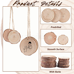 20Pcs 2 Styles Flat Round Unfinished Wooden Chip Pendants&nbsp;WOOD-CP0001-15