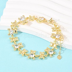 Bear Brass Micro Pave Cubic Zirconia Link Chain Bracelets for Women&nbsp;BJEW-K248-05G