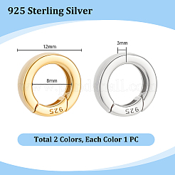 2Pcs 2 Colors 925 Sterling Silver Spring Gate Rings with 925 Stamp&nbsp;STER-PH0004-27B