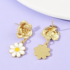 Daisy Flower Brass Dangle Stud Earrings&nbsp;EJEW-S277-04G