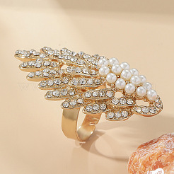 Oval Plastic Imitation Pearl & Rhinestones Finger Rings&nbsp;ZZ6722