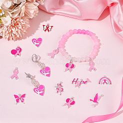 40Pcs 10 Styles Breast Cancer Pink Awareness Ribbon Theme Alloy Enamel Pendants&nbsp;ENAM-SC0005-02