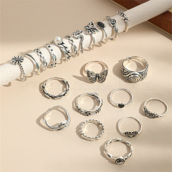21Pcs Alloy Enamel with Plastic Pearl Finger Rings Sets&nbsp;FS-WG05D6A-01