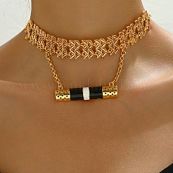 Brass Leaf Link Chain Black Column Pendant Necklaces for Women&nbsp;YY4698