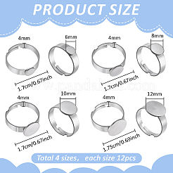 48Pcs 4 Styles Adjustable 304 Stainless Steel Finger Rings Components&nbsp;STAS-PH0007-36