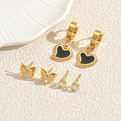 3 Pairs Stainless Steel Shell Heart & Butterfly Earring Sets&nbsp;PZ8874
