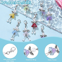 40Pcs 8 Colors ABS Plastic Imitation Pearl & Glass Flower Angel with Alloy Wings Pendant Decorations&nbsp;HJEW-YW00185