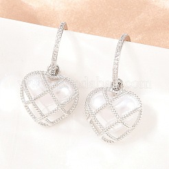 Valentine's Day Heart Brass Micro Pave Clear Cubic Zirconia Dangle Stud Earrings&nbsp;EJEW-Z164-04P