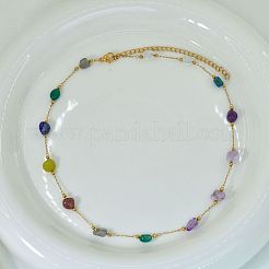Natural Mixed Stone Chip & Stainless Steel Handmade Link Chain Becklaces for Women&nbsp;FS-WGA6ABB-01