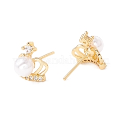 Clear Cubic Zirconia Crown Stud Earrings with Acrylic Pearl&nbsp;EJEW-F282-37G