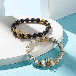 Electroplated Natural Lava Rock & Synthetic Howlite Beads Stretch Bracelets Set for Girl Women&nbsp;BJEW-JB06924