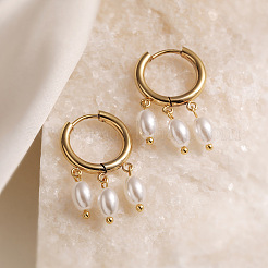 304 Stainless Steel & Imitation Pearl Chandelier Earrings&nbsp;WGDECEE-01