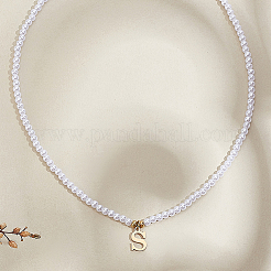 Imitation Pearl with Stainless Steel Pendants Necklaces&nbsp;NJEW-LP0001-51S-G