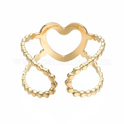 304 Stainless Steel Heart Open Cuff Ring&nbsp;RJEW-T023-19G