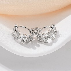 Brass Clear Cubic Zirconia Hoop Earrings&nbsp;EJEW-Q014-01P