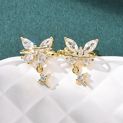 Butterfly with Star Brass Micro Pave Clear Cubic Zirconia Cuff Earrings&nbsp;EJEW-H178-11G