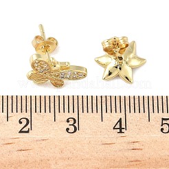 Bees & Flower Brass Micro Pave Clear Cubic Zirconia Stud Earrings&nbsp;EJEW-C145-01G
