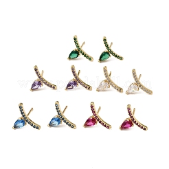 Brass Micro Pave Cubic Zirconia Stud Earrings&nbsp;EJEW-G471-14G