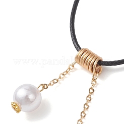 ABS Plastic Imitation Pearl Round Tassel Pendant Black Waxed Polyester Cord Necklaces for Women&nbsp;NJEW-JN05610-02