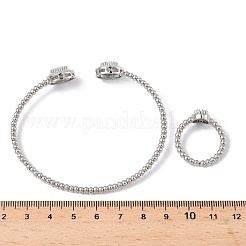 Oval Brass Micro Pave Cubic Zirconia Cuff Bangles & Rings Sets for Women&nbsp;SJEW-R002-03P-02