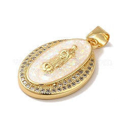 Rack Plating Brass Micro Pave Cubic Zirconia with Synthetic Opal Pendants&nbsp;KK-D088-12G