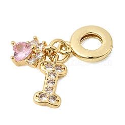 Brass Pave Clear and Pink Cubic Zirconia European Dangle Charms&nbsp;KK-Z150-03G-02