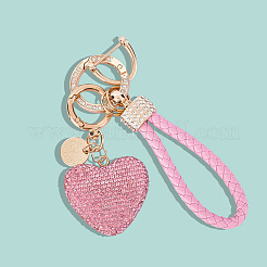 2Pcs 2 Styles PU Leather and Alloy Rhinestone Braided Keychain & Pendant Decorations&nbsp;KEYC-CN0001-11B