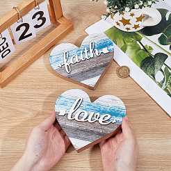 2Pcs 2 Styles Wood Heart Sculpture Display Decorations&nbsp;DJEW-GF0001-82