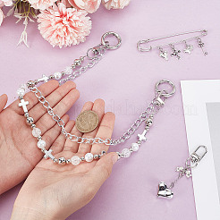 Aluminium Chains & Acrylic Beaded Double Layer Cross Purse Decorative Chains&nbsp;HJEW-NB00282