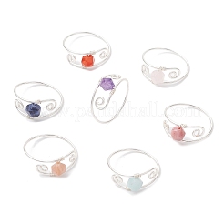 7Pcs Copper Wire Wrapped Gemstone Star Cut Round Bead Finger Rings for Women&nbsp;RJEW-JR00891-02