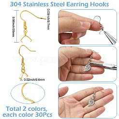 60Pcs 2 Colors 304 Stainless Steel Earring Hooks&nbsp;STAS-SC0010-73