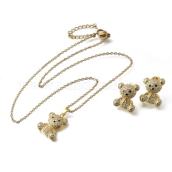 Bear Brass Micro Pave Cubic Zirconia Stud Earrings & Pendant Necklaces Sets&nbsp;SJEW-Z002-01G