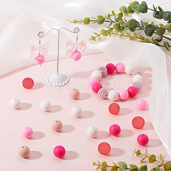 60Pcs 2 Styles Round Silicone Focal Beads with Fluorescence Acrylic Beads&nbsp;SIL-SP0001-01A