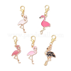 5Pcs Alloy Enamel Flamingo Shape Pendant Decorations&nbsp;HJEW-JM03786