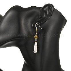 Natural Amber & Baroque Pearl Keshi Pearl Dangle Earrings&nbsp;EJEW-JE07360-02