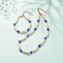 ABS Imitation Pearl & Millefiori Glass Beaded Necklace Bracelet&nbsp;SJEW-JS01241