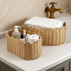 2Pcs 2 Styles Paper Woven Rattan Storage Basket&nbsp;AJEW-UN0005-72
