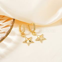 Elegant Brass Clear Cubic Zirconia Star Hoop Earrings&nbsp;OY2885-2