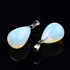 Opalite Stone Pendants with Platinum Plated Iron Findings&nbsp;G-R252-08