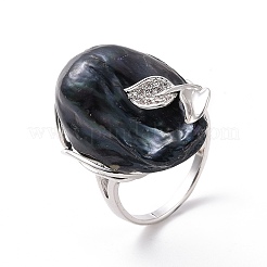 Natural Pearl Nugget with Cubic Zirconia Leaf Open Cuff Ring&nbsp;RJEW-P033-02P-01A