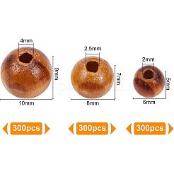900Pcs 3 Style Round Natural Wood Beads&nbsp;WOOD-OC0001-95