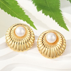 304 Stainless Steel ABS Plastic Pearl Stud Earrings for Women&nbsp;EJEW-U046-09G