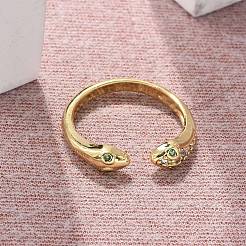 Brass Micro Pave Cubic Zirconia Cuff Rings for Women&nbsp;RJEW-Z084-01G-01