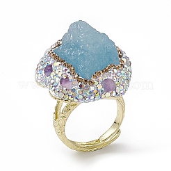 Irregular Natural Aquamarine Adjustable Rings with Rhinestone&nbsp;RJEW-D077-03G